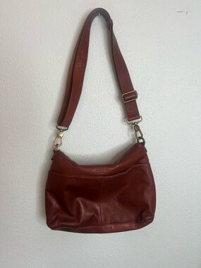 Margot Leather Crossbody Hobo Bag Cognac Brown Slouchy Boho Adjustable Strap